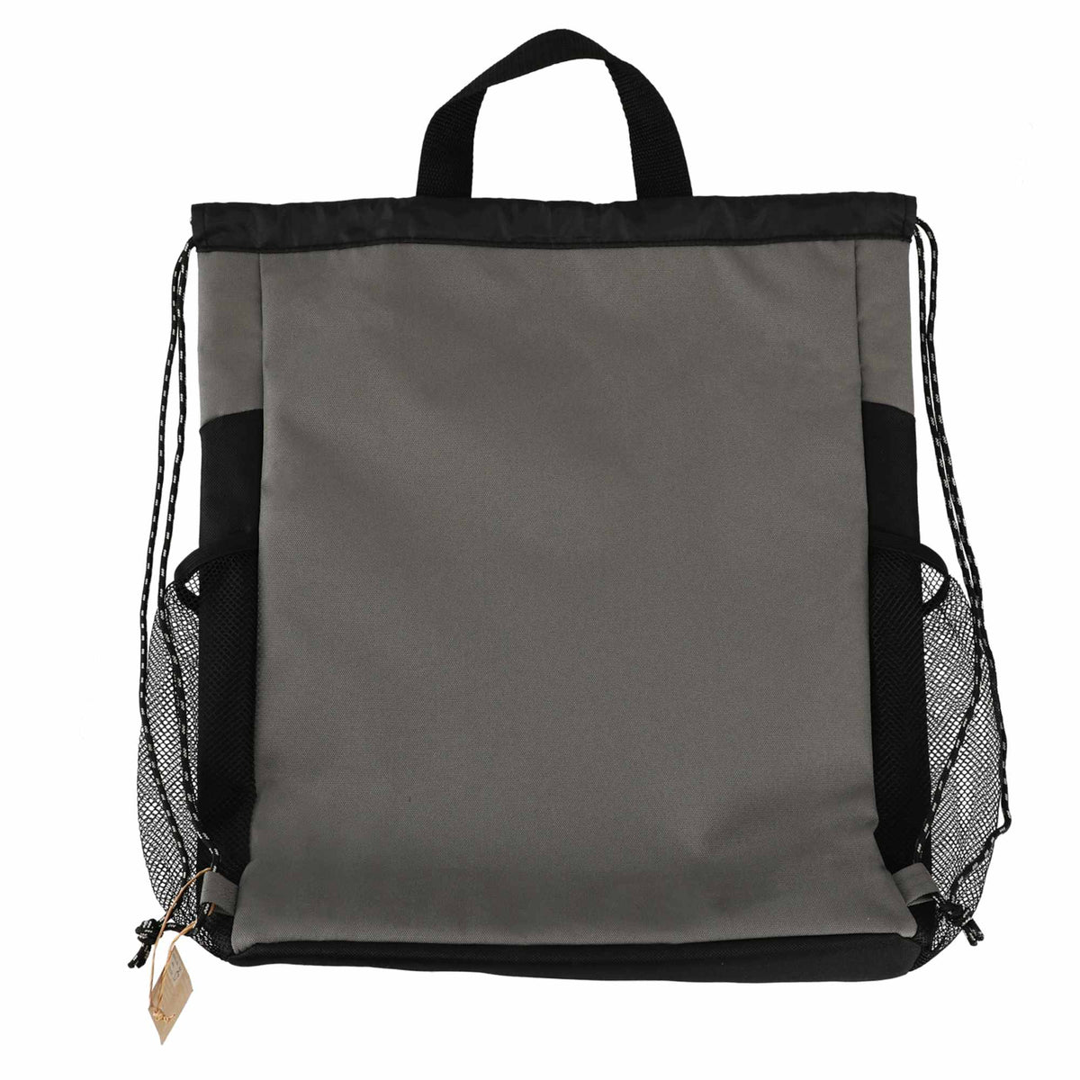Rainier Recycled Drawstring Bag with Side Pockets Embroidery - Gray - Back