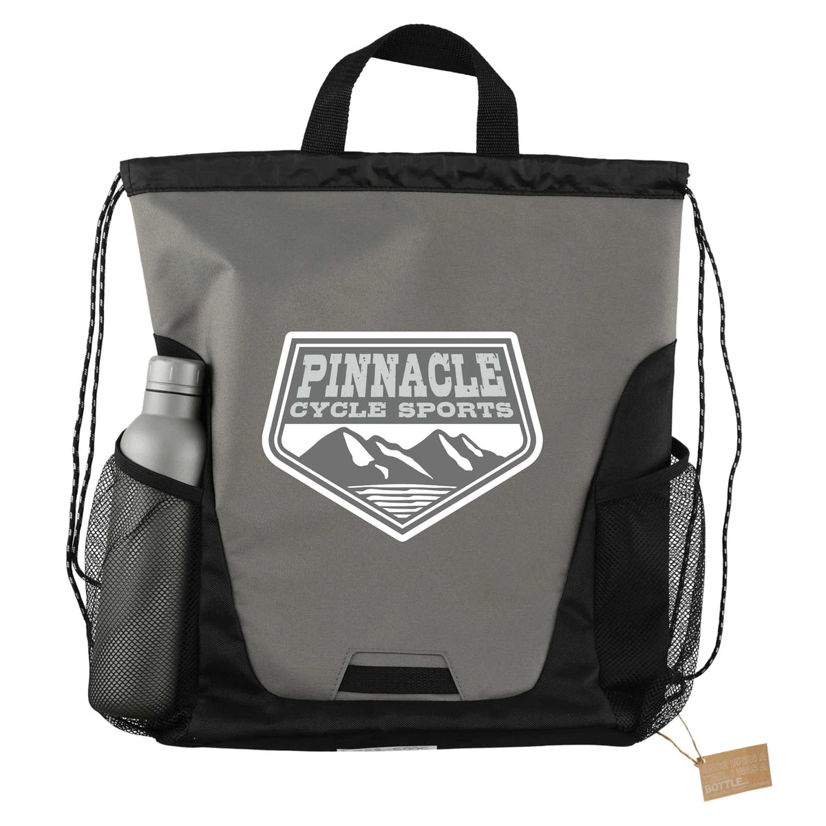 Rainier Recycled Drawstring Bag with Side Pockets Embroidery - Gray - Front 2