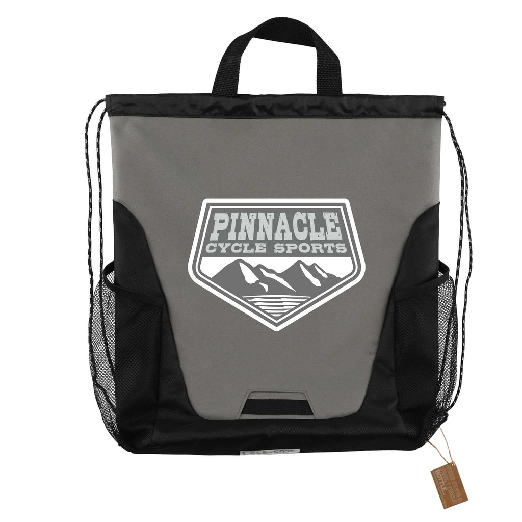 Rainier Recycled Drawstring Bag with Side Pockets Embroidery - Gray - Front