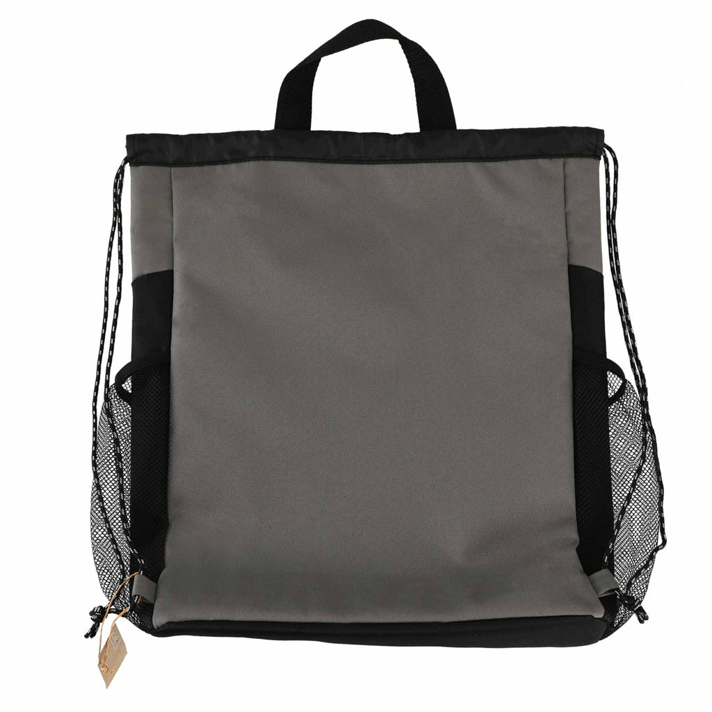 Rainier Recycled Drawstring Bag with Side Pockets - Gray - Back