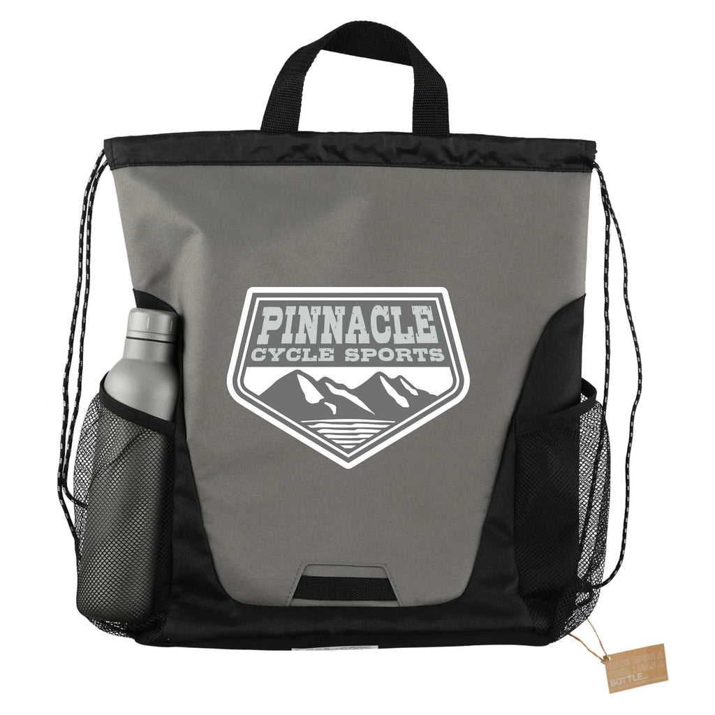 Rainier Recycled Drawstring Bag with Side Pockets - Gray - Front 2