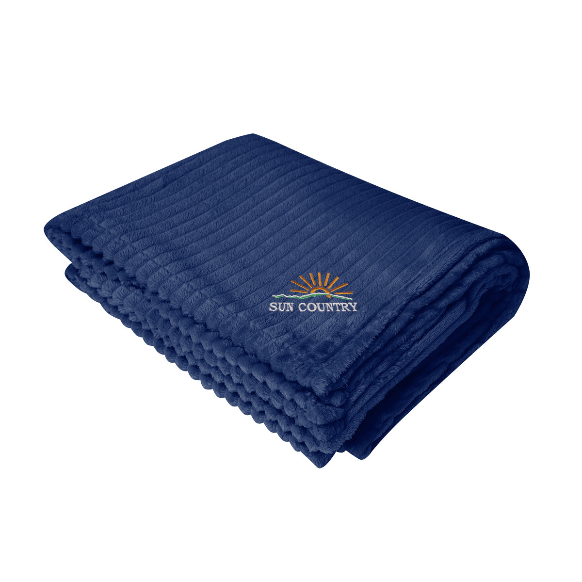 Raleigh Ribbed Flannel Blanket in Recycled PET - Navy - Embroidery