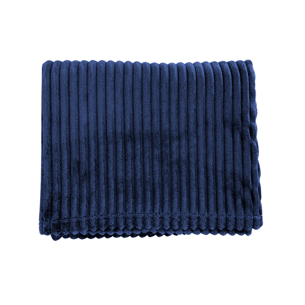 Raleigh Ribbed Flannel Blanket in Recycled PET - Navy - Front