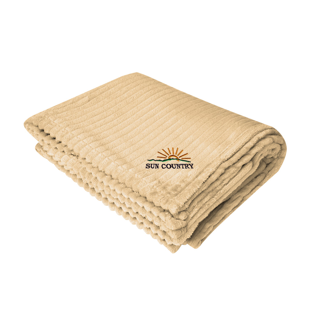 Raleigh Ribbed Flannel Blanket in Recycled PET - Tan - Embroidery