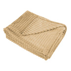 Raleigh Ribbed Flannel Blanket in Recycled PET - Tan - Open