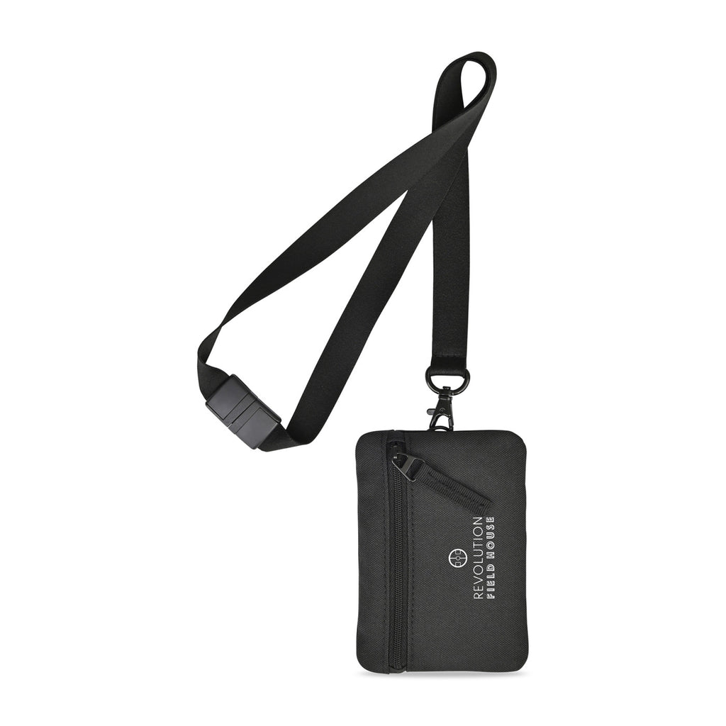 Rally ID Pouch Lanyard in Recycled PET Transfer - Black - View 1