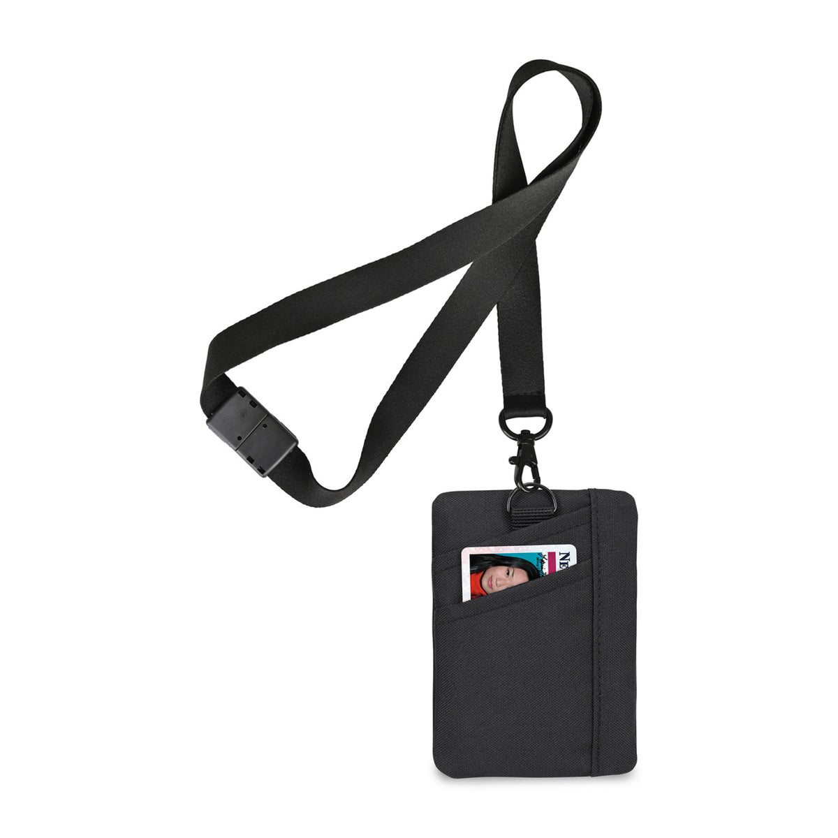 Rally ID Pouch Lanyard in Recycled PET Transfer - Black - View 3