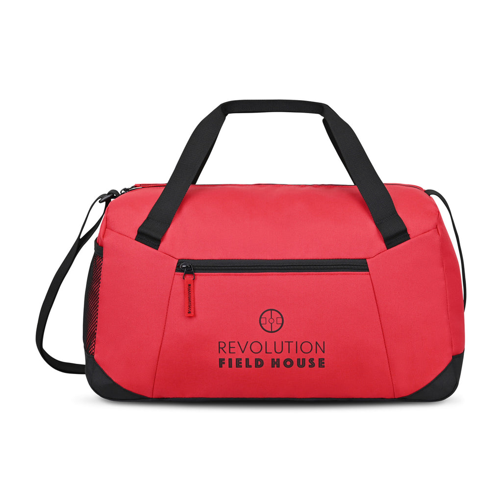 Rally Recycled Sport Duffel with Mesh Stash Pocket Embroidery - Red - View 1