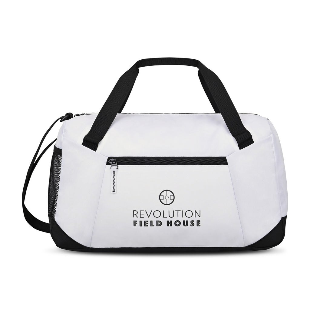 Rally Recycled Sport Duffel with Mesh Stash Pocket Embroidery - White - View 1