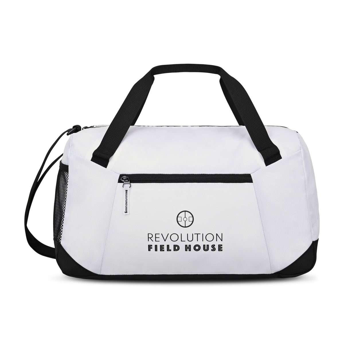 Rally Recycled Sport Duffel with Mesh Stash Pocket Embroidery - White - View 1
