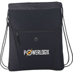 Raven Expandable Drawstring Bag with Earbud Port - Black - Front
