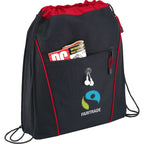 Raven Expandable Drawstring Bag with Earbud Port - Black w/Red Trim - Front