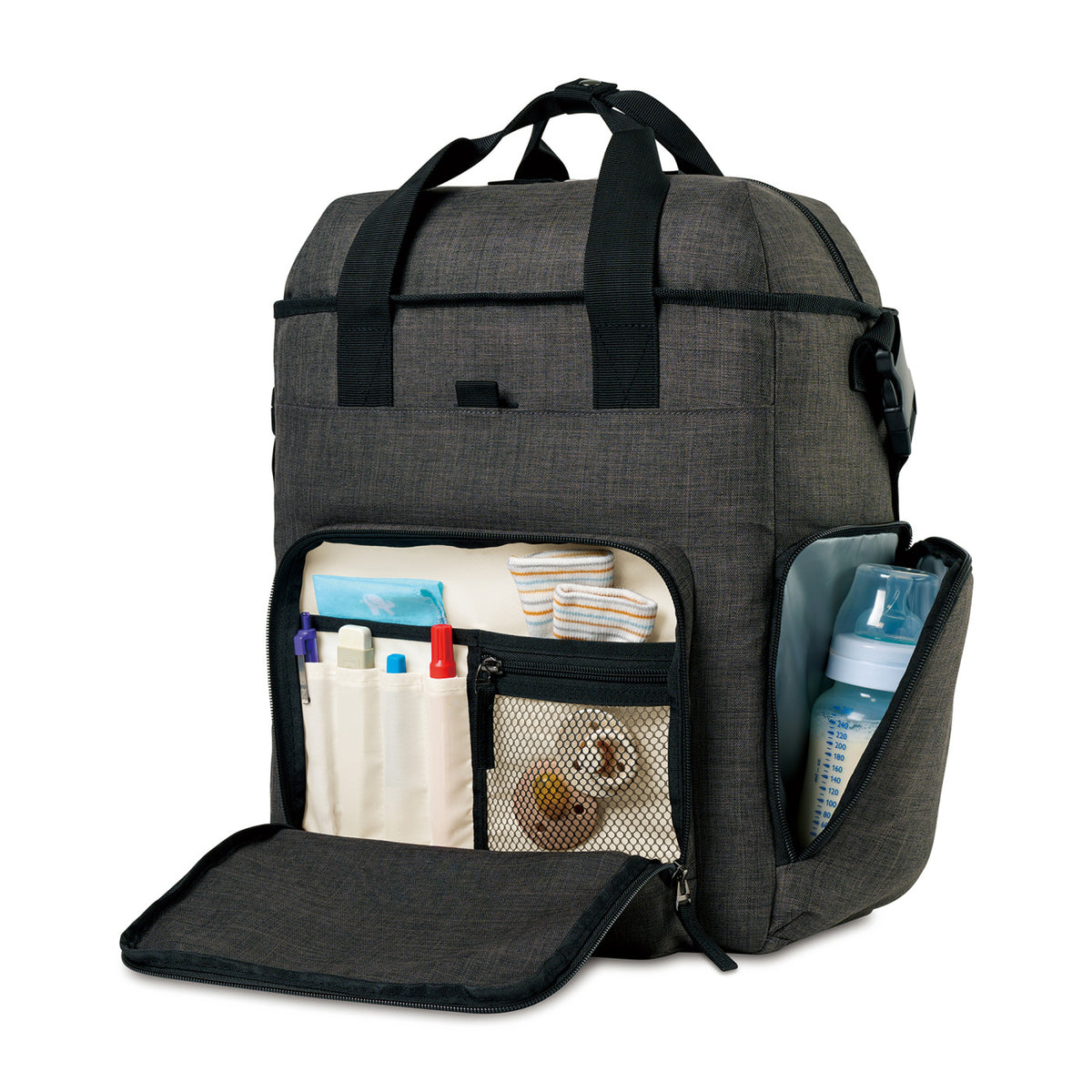 Reagan Recycled Baby Carryall Tote with Insulated Pocket - Charcoal Heather - View 2