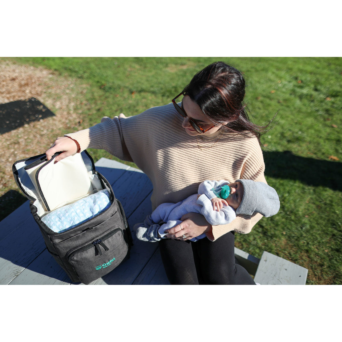 Reagan Recycled Diaper Backpack with Changing Pad Transfer - Charcoal Heather - View 9