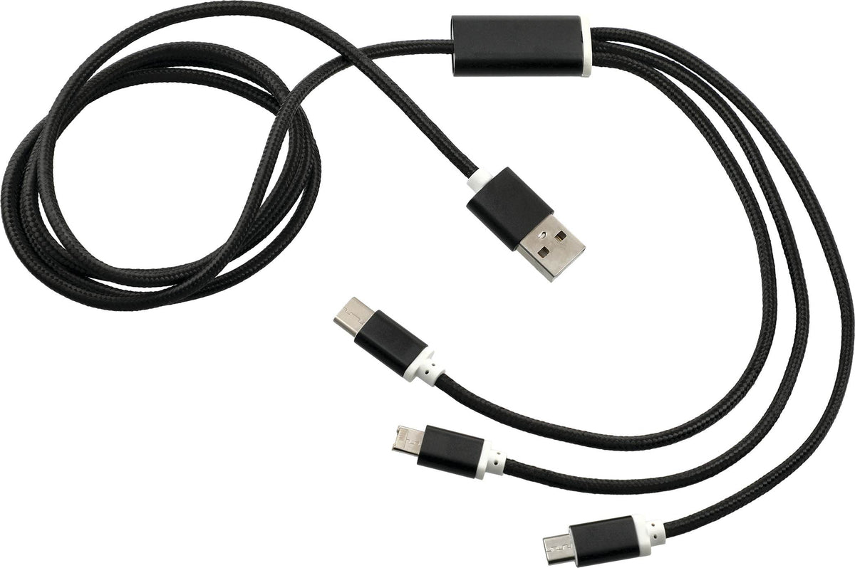 Realm Aluminum 3-in-1 Charging Cable, 47 Inch - Black - Front