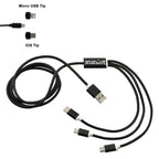 Realm Aluminum 3-in-1 Charging Cable, 47 Inch Laser Engraving - Black - Front