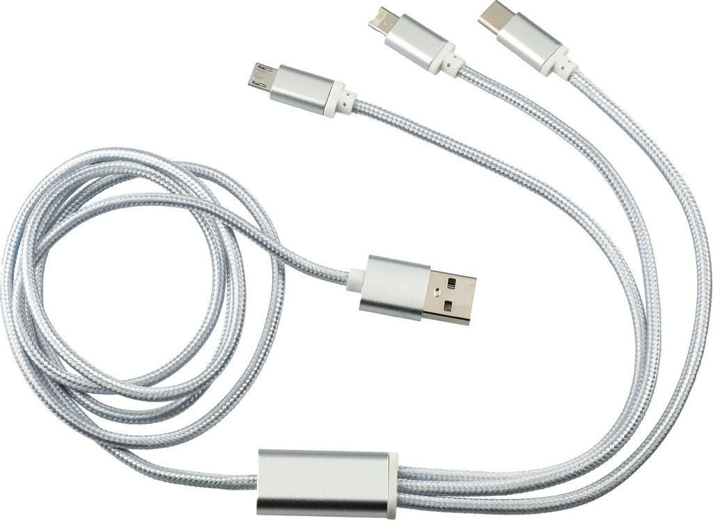 Realm Aluminum 3-in-1 Charging Cable, 47 Inch - Silver - Front