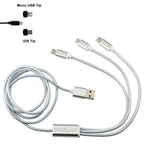 Realm Aluminum 3-in-1 Charging Cable, 47 Inch - Silver - Front