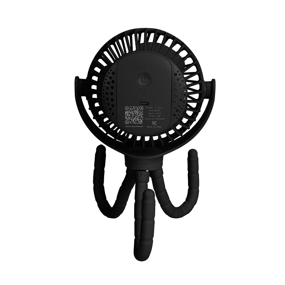 Rechargeable Fan with a Flexible Tripod, Portable - Black - Back