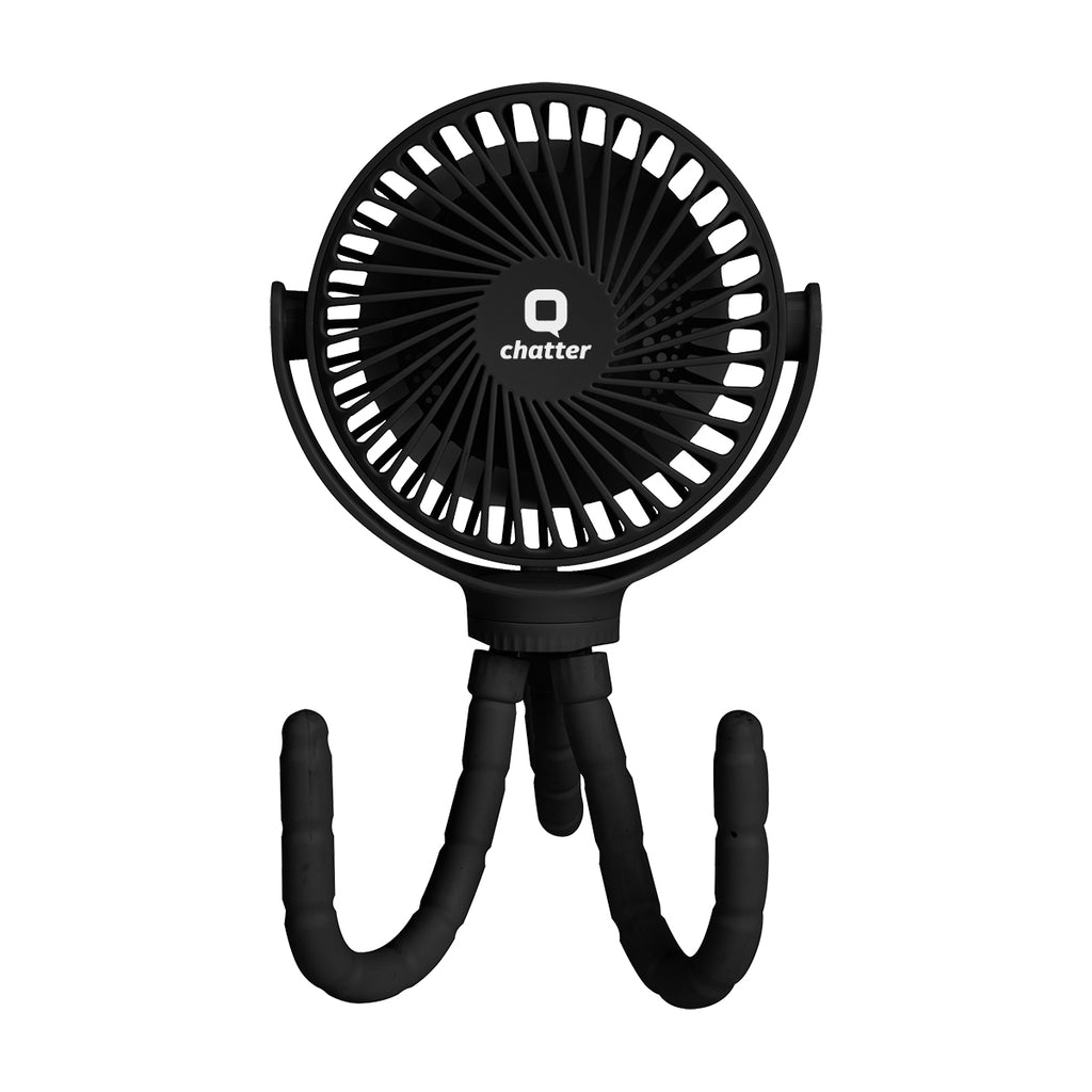 Rechargeable Fan with a Flexible Tripod, Portable - Black - Pad Print