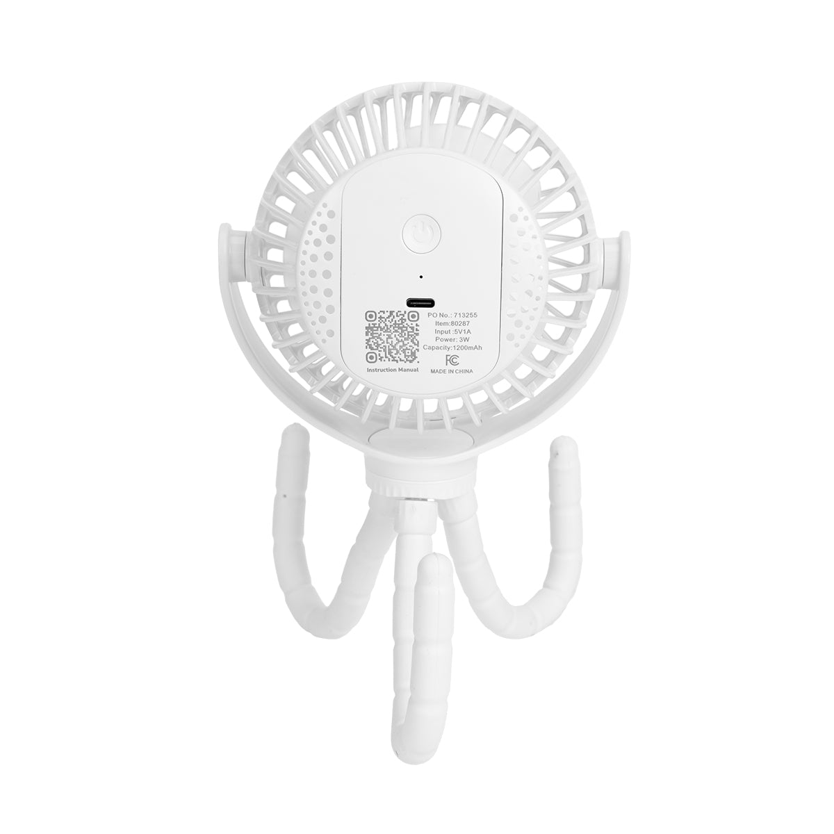 Rechargeable Fan with a Flexible Tripod, Portable - White - Back
