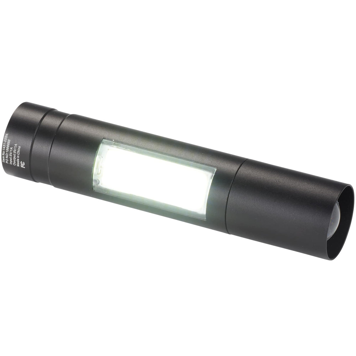 Rechargeable Flashlight with COB Side Light, 2,200 mAh Laser Engraving - Black - Left Angle 3