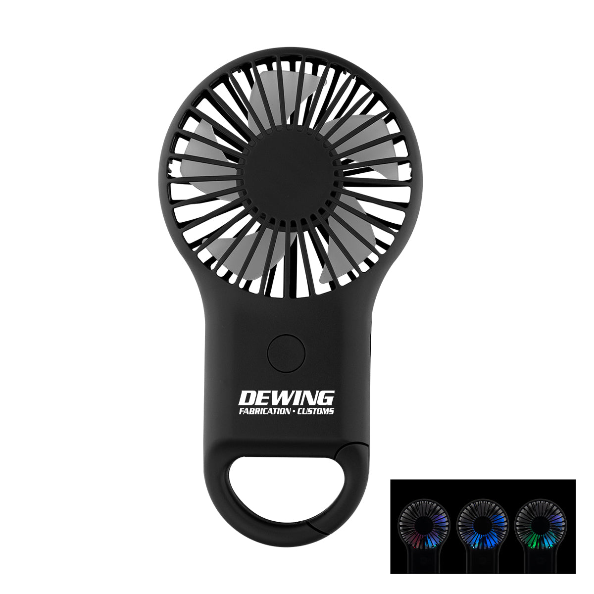 Rechargeable Handheld Fan with Carabiner - Black - Pad Print
