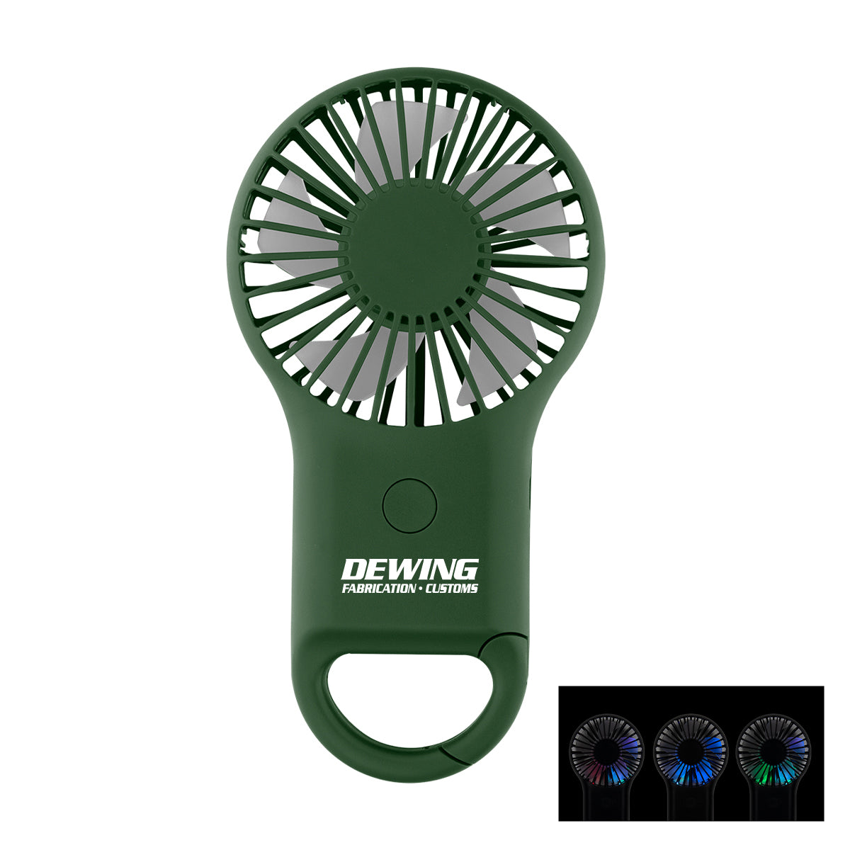 Rechargeable Handheld Fan with Carabiner - Dark Green - Pad Print