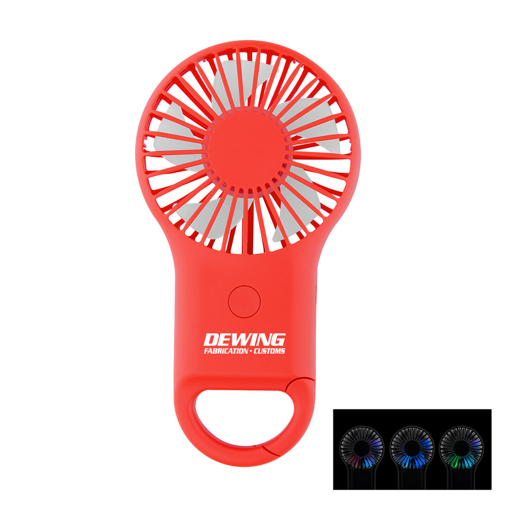 Rechargeable Handheld Fan with Carabiner - Red - Pad Print