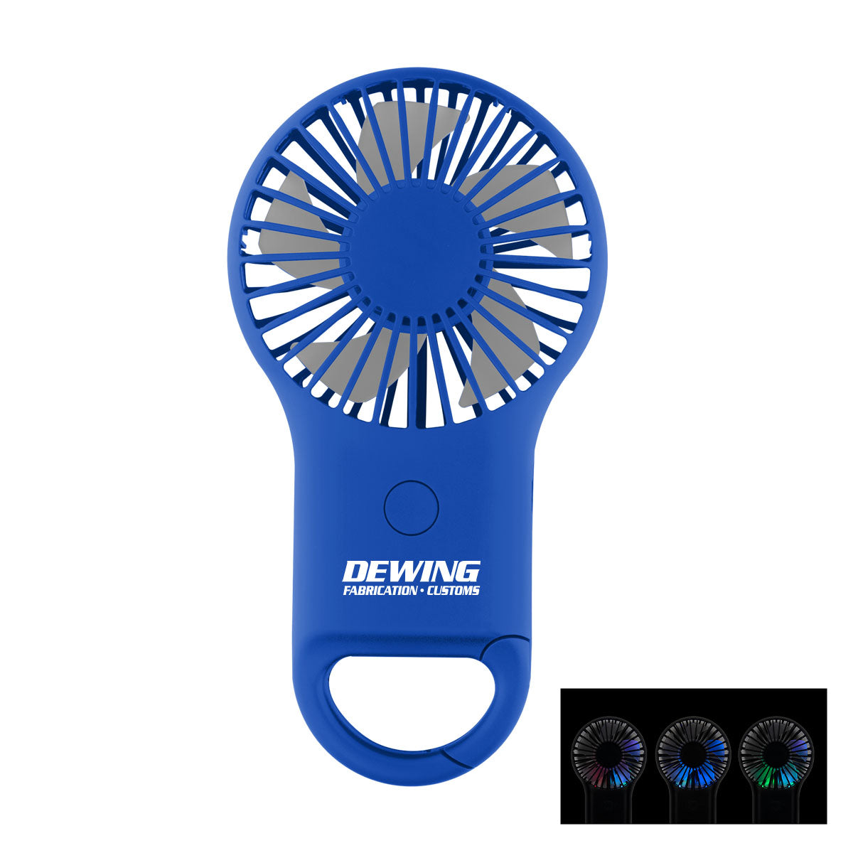 Rechargeable Handheld Fan with Carabiner - Royal Blue - Pad Print