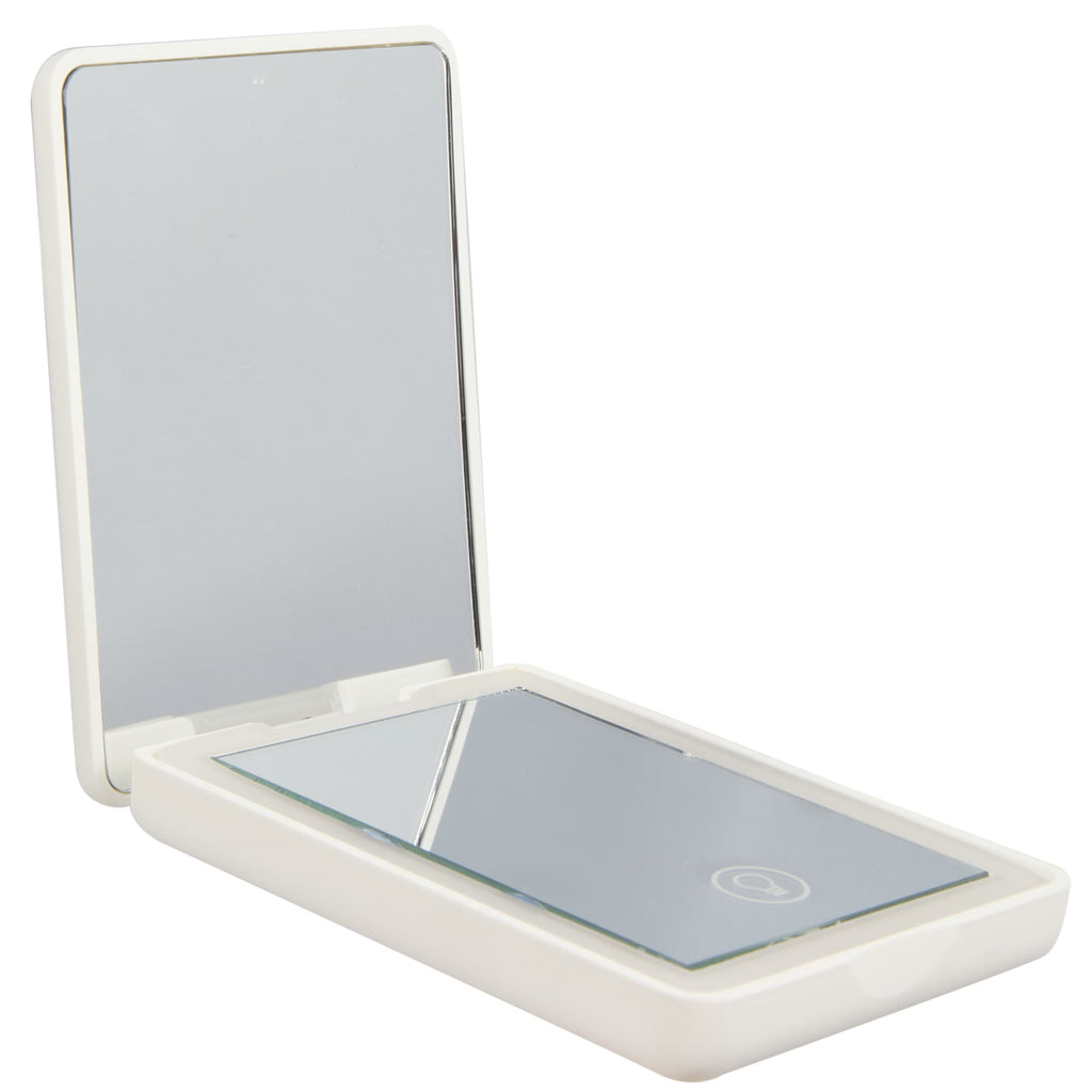 Rechargeable LED Compact Mirror in Recycled Plastic Full Color - White - Left Angle Open