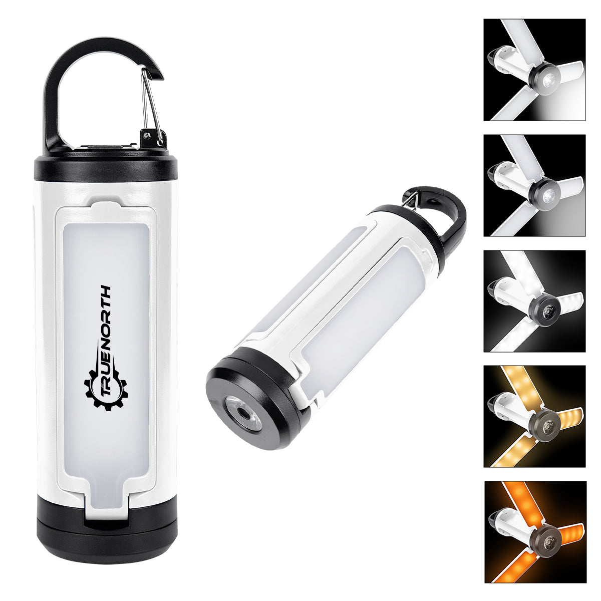 Rechargeable LED Lantern with Carabiner, Multi-Function - White - Pad Print