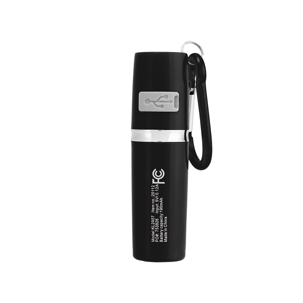 Rechargeable Portable Alarm and Flashlight with Carabiner - Black - Back
