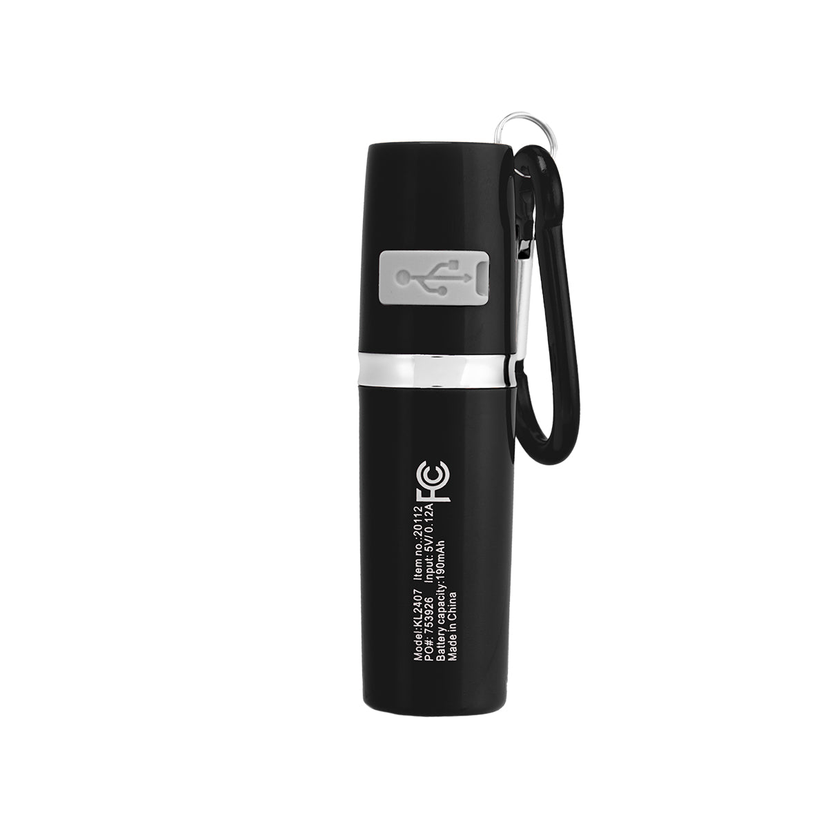 Rechargeable Portable Alarm and Flashlight with Carabiner - Black - Back