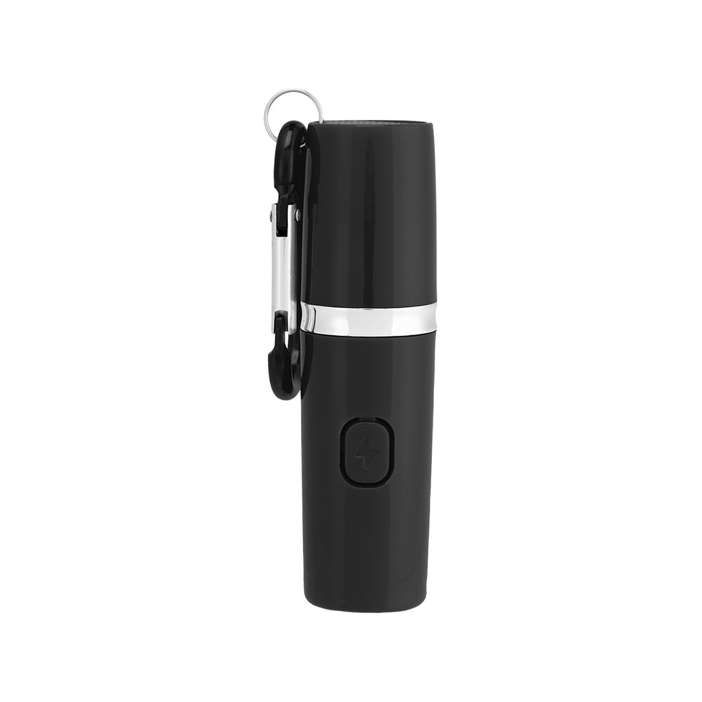 Rechargeable Portable Alarm and Flashlight with Carabiner - Black - Front