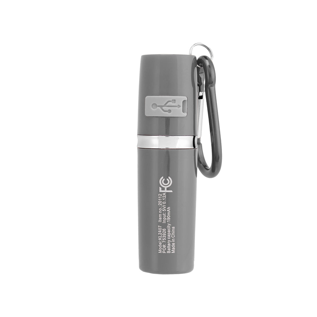 Rechargeable Portable Alarm and Flashlight with Carabiner - Gray - Back
