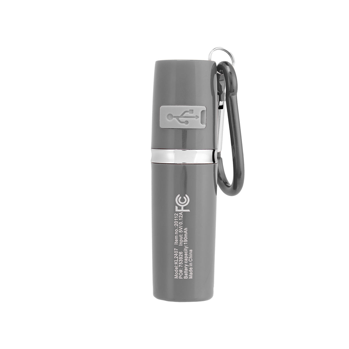 Rechargeable Portable Alarm and Flashlight with Carabiner - Gray - Back