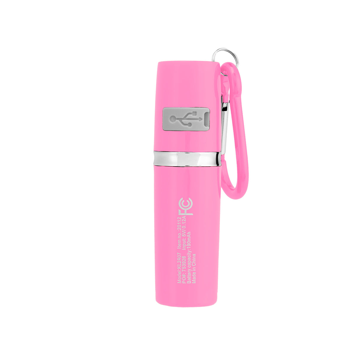 Rechargeable Portable Alarm and Flashlight with Carabiner - Pink - Back