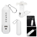 Rechargeable Power Bank with Fan and Flashlight - White - Silk Screen