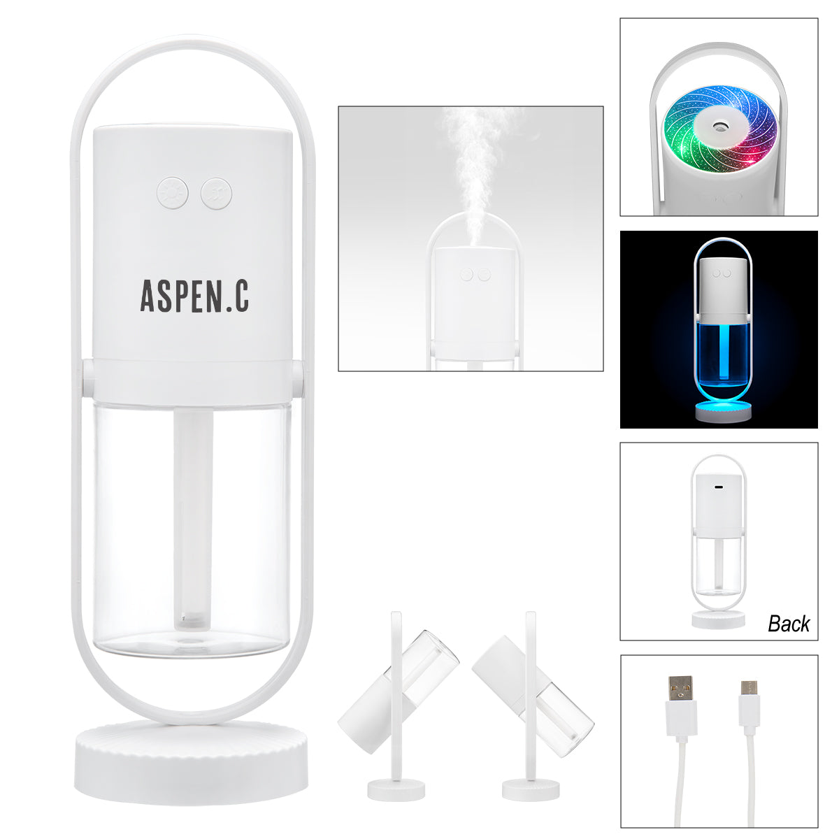 Rechargeable Rotating Light-Up Humidifier - White - Pad Print