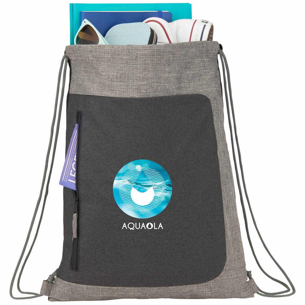 Reclaim Recycled Drawstring Bag with Zip Pocket Embroidery - Graphite - Front