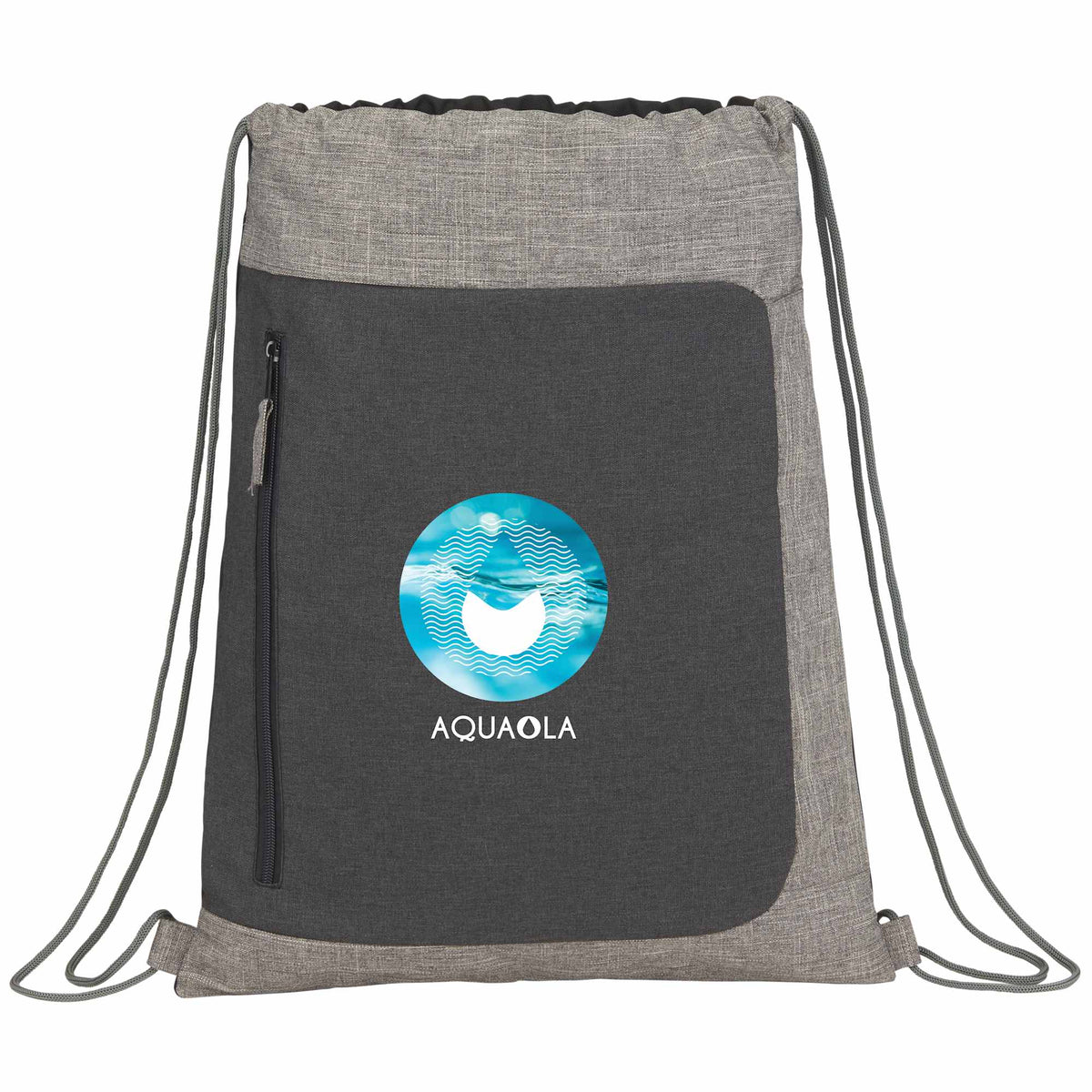 Reclaim Recycled Drawstring Bag with Zip Pocket Transfer - Graphite - Front 2