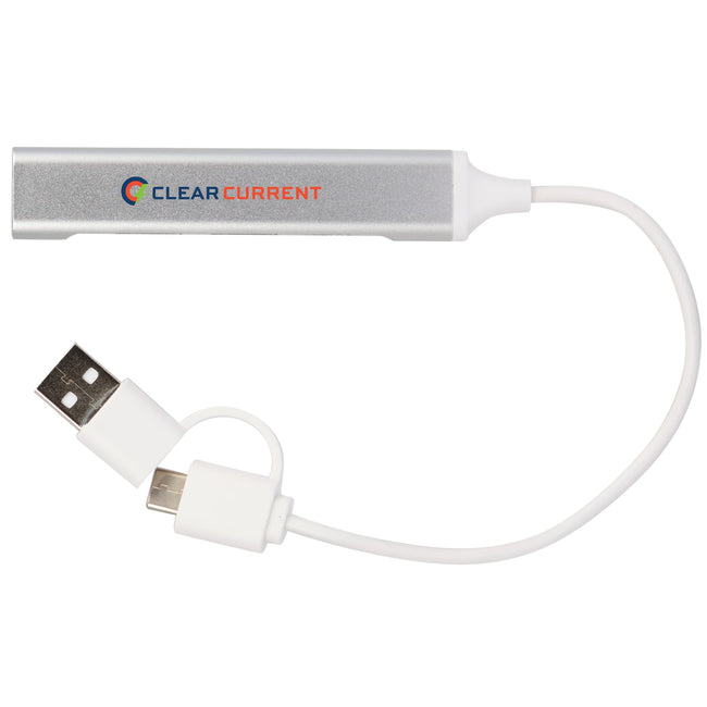 Recycled Aluminum Four Port Hub, USB-A and USB-C Laser Engraving