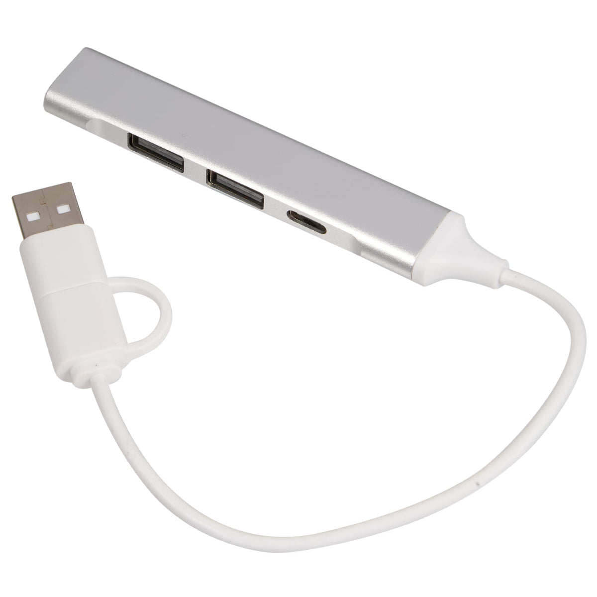 Recycled Aluminum Four Port Hub, USB-A and USB-C Laser Engraving - Silver - Left Angle 2