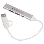 Recycled Aluminum Four Port Hub, USB-A and USB-C Laser Engraving - Silver - Left Angle