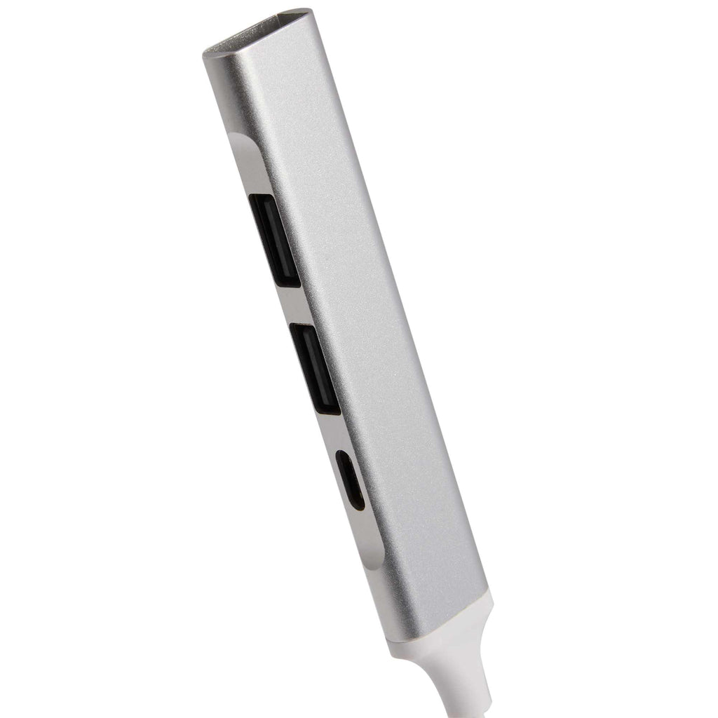 Recycled Aluminum Four Port Hub, USB-A and USB-C - Silver - Detail Left Angle