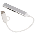Recycled Aluminum Four Port Hub, USB-A and USB-C - Silver - Left Angle 2