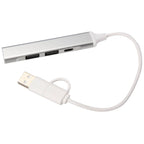 Recycled Aluminum Four Port Hub, USB-A and USB-C - Silver - Right Angle