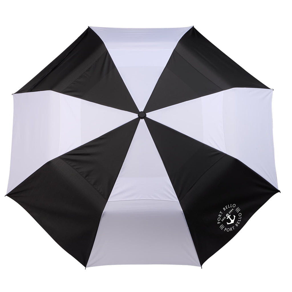 Recycled Auto-Open Folding Umbrella, 46 Inch - Black/White - Front