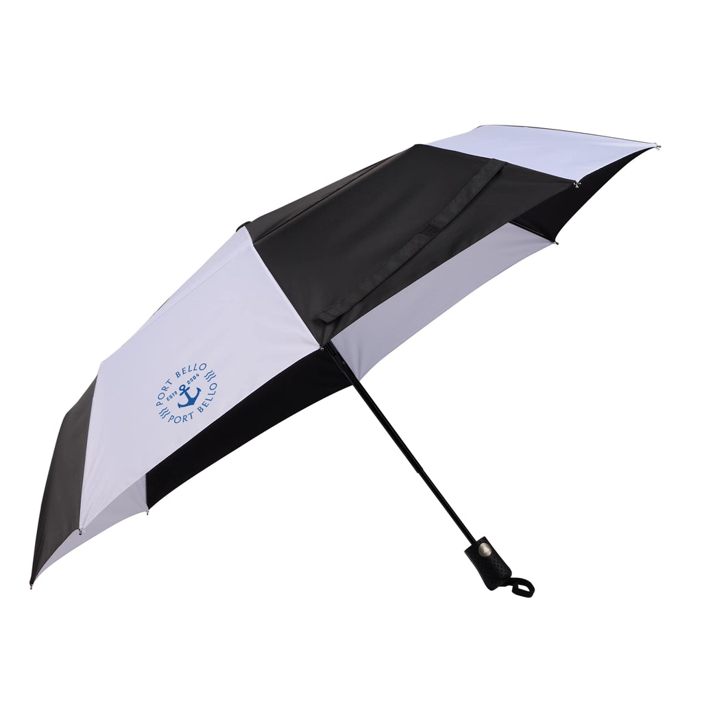 Recycled Auto-Open Folding Umbrella, 46 Inch - Black/White - Right Angle